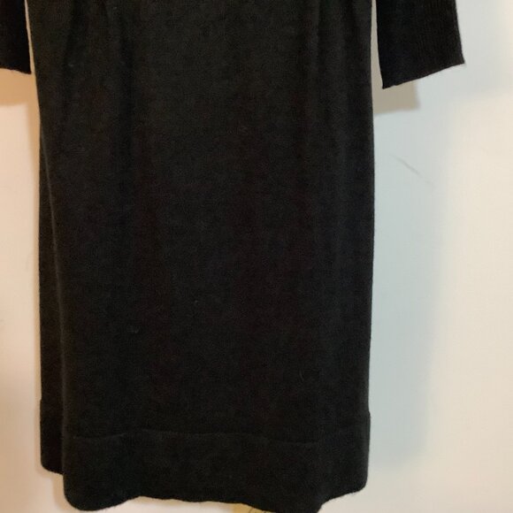 Black Sweater Feel Acrylic Dress Cowl Neck Long Sleeve Fitted Waist Sz Medium - Picture 6 of 11